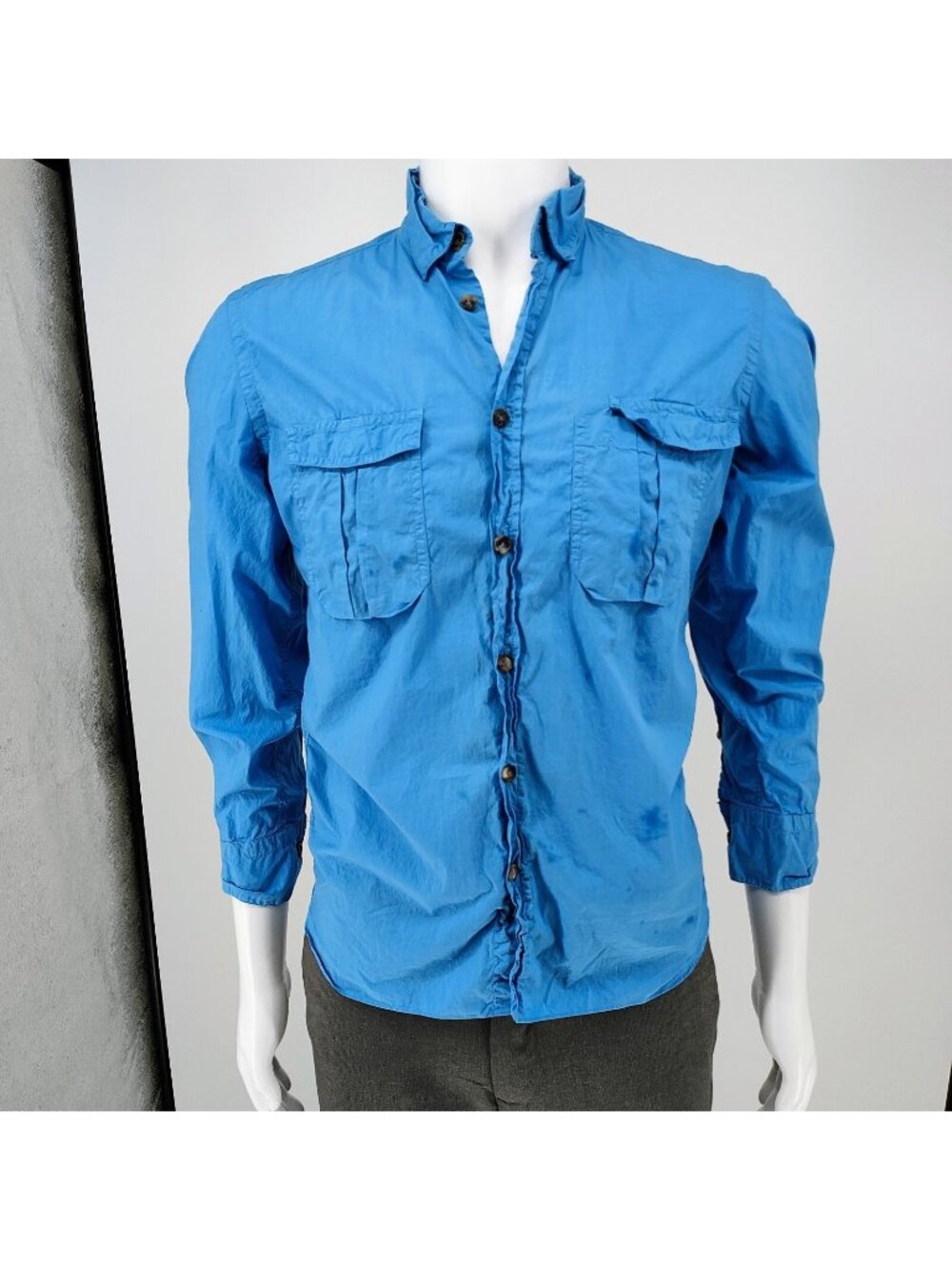 Lanvin Men's Long Sleeve Blue Made in Italy Western Shirt (14 1/2 37) *FLAWS*